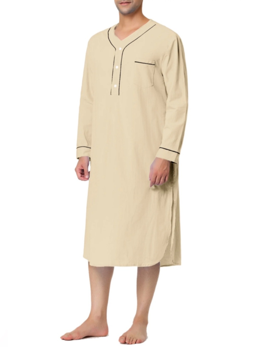 Men's (unisex) Beige Long Henley Nightshirt • NWOT • 28" p2p, 43" length